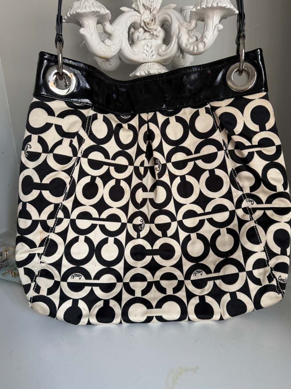 Coach Black and Ivory Signature Canvas Shoulder Tote 15”x15 - Picture 4 of 4